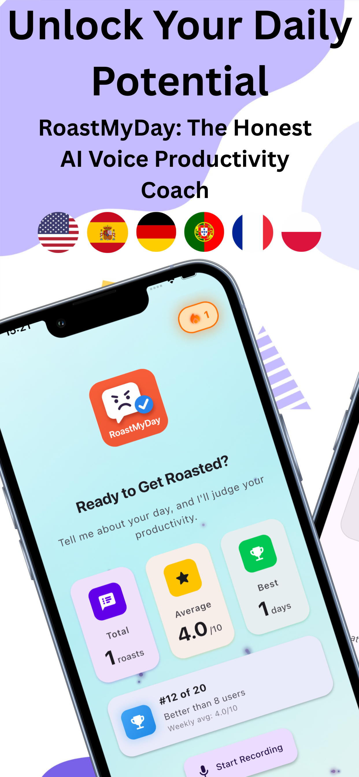 Interface de l'Application RoastMyDay